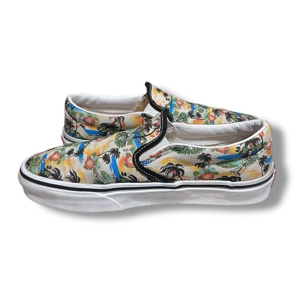 Vans Classic Slip-On Aloha Hawaiian Black True White Sneaker Women's Size 7 - Picture 7 of 11